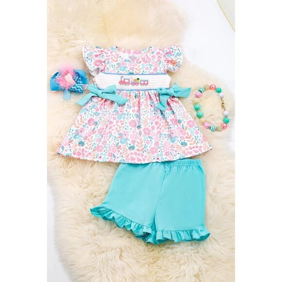 Pastel floral smocked girls set. OFG20114009 SOL - Picture 1 of 4